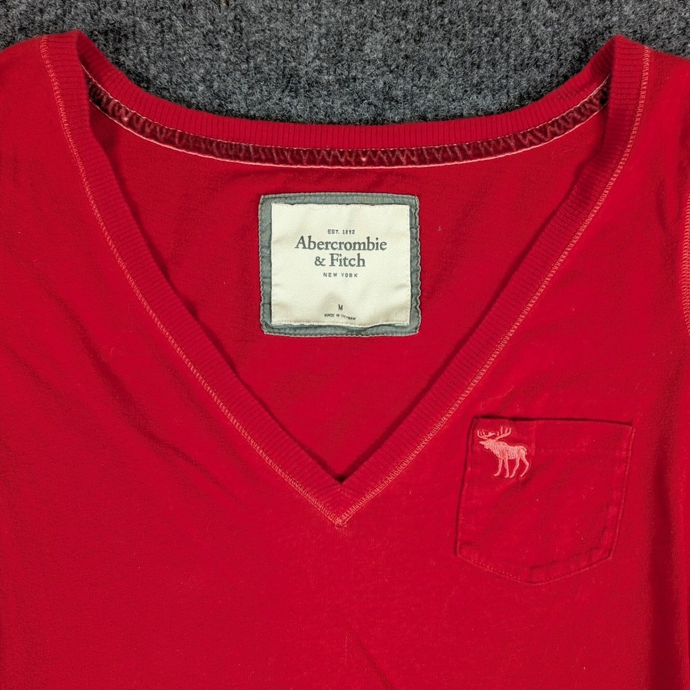Abercrombie & Fitch Womens Y2K Babydoll V-Neck Long Sleeve Top Red Moose Logo M - Picture 5 of 16